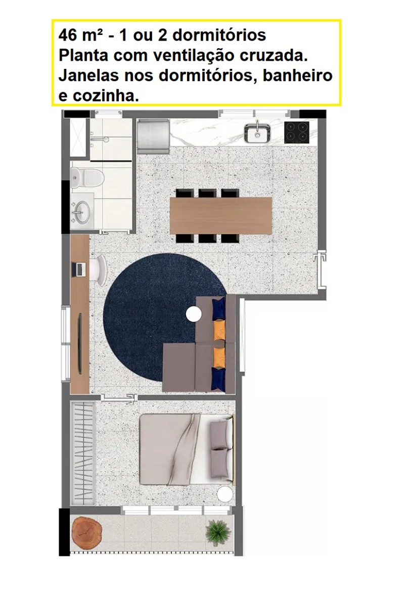 Apartamento (Padrão), com 2 quartos e 1 banheiros à Venda, 46 m² em São Paulo/SP - Só Negócios Rentáveis
